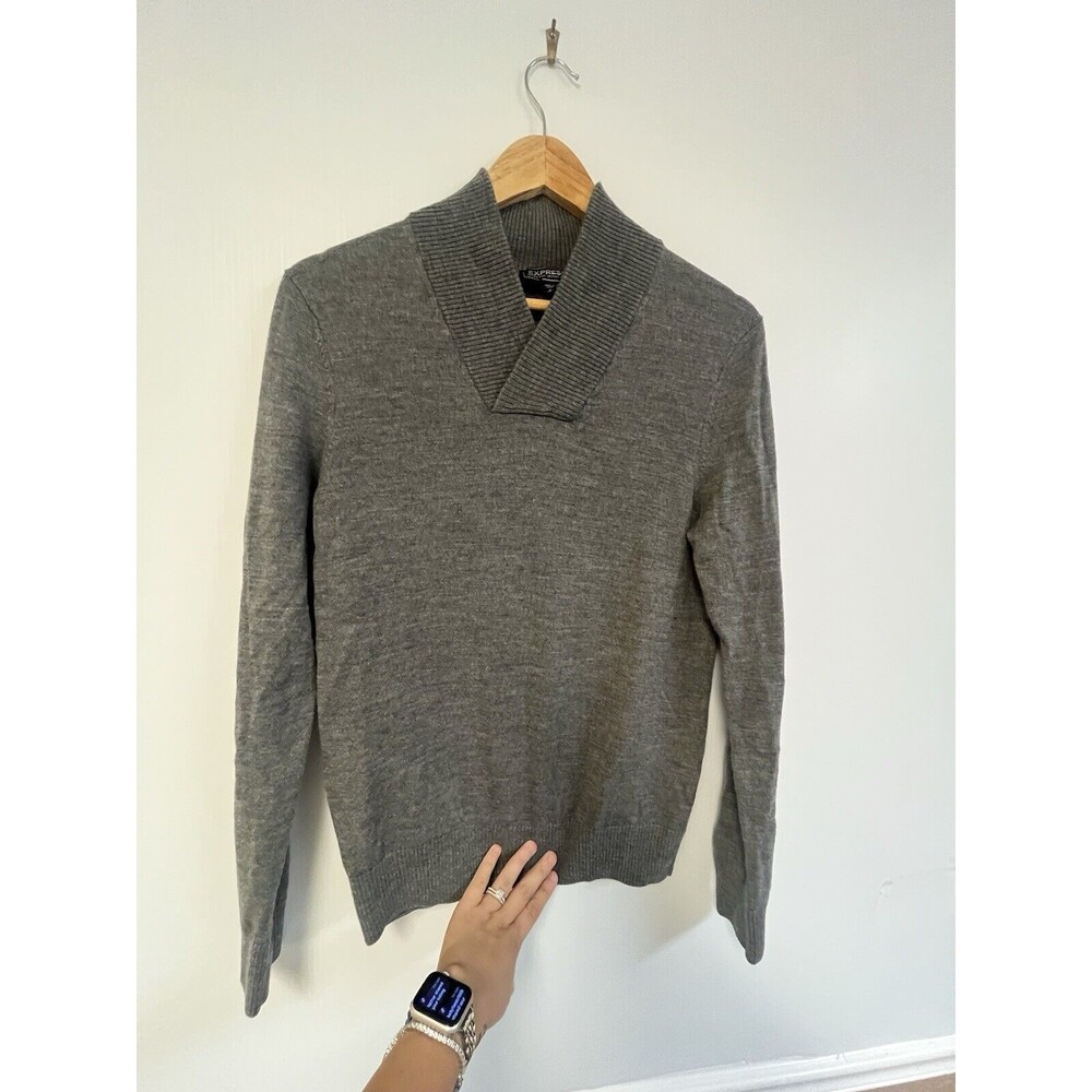 EXPRESS Gray‎ SHAWL COLLAR SWEATER SZ S Merino Wool Cozy Fall Soft